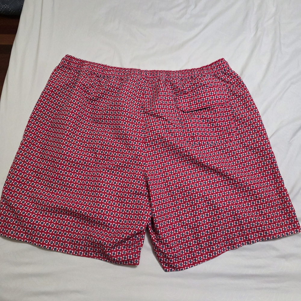 Men's Red Patterned Swim Trunks with Drawstring - Picture 5 of 6